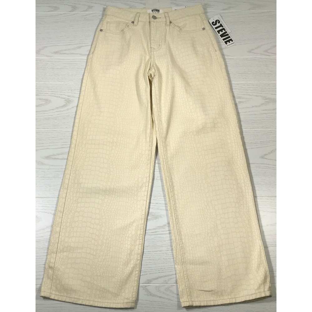 New Steve Madden Wide Leg Jeans Women 3 Beige Crocodile Stevie Relaxed Straight